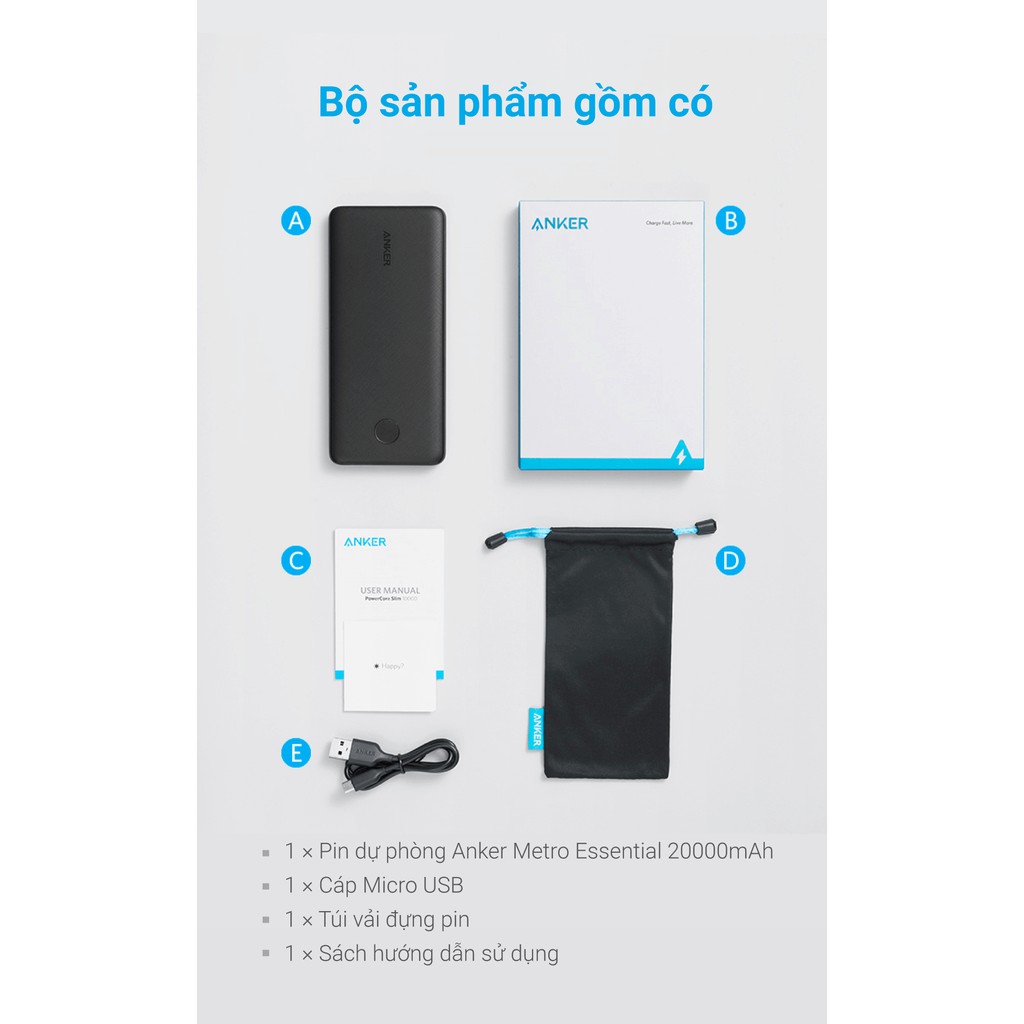 Pin sạc dự phòng ANKER PowerCore (Metro) Essential 20000mAh - A1268