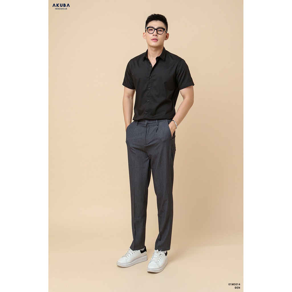 Áo sơ mi nam tay ngắn trơn AKUBA form slimfit, chất liệu cotton, vải mịn, cứng form 01M5014 | BigBuy360 - bigbuy360.vn