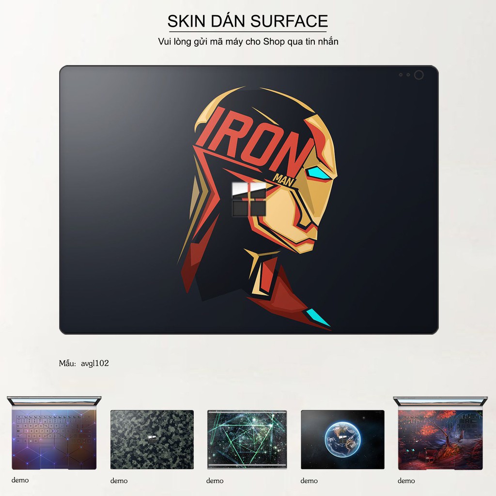 Skin dán Surface in hình iron man - Avenger - avgl102 (inbox mã máy cho Shop)