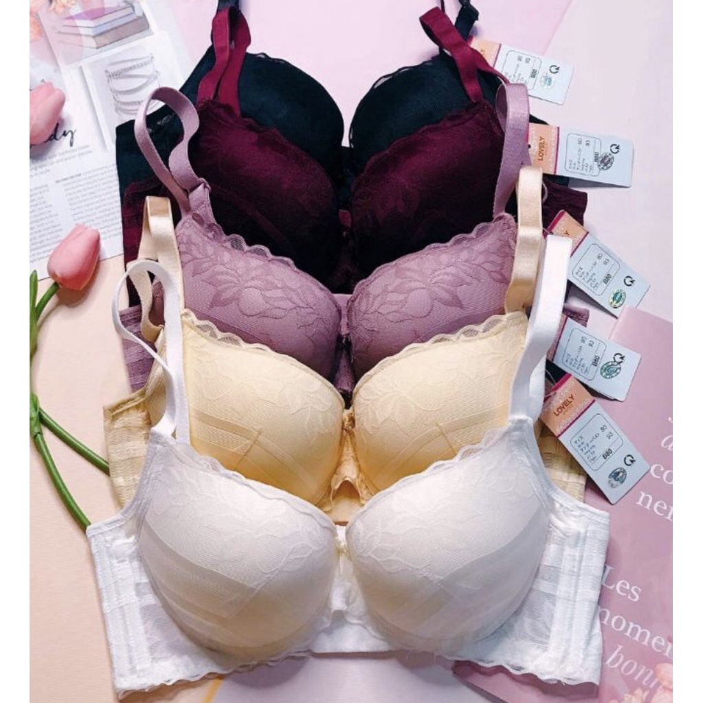Áo Ngực Nữ Cotton Ren Lovely Đệm Siêu Nâng 4.5cm Dây Lưng Bản To 4 Móc Cài Sau Hieu Store24h - 1126