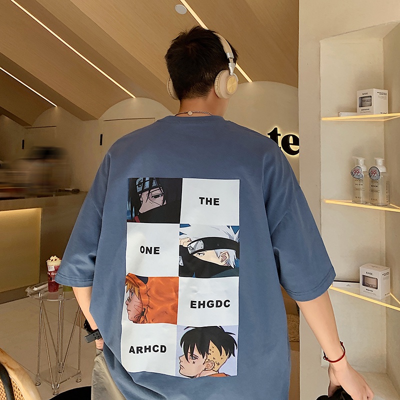 Áo Thun Tay Ngắn Cổ Tròn Dáng Rộng In Họa Tiết Đơn Giản Dễ Phối Đồ Thời Trang Hè Phong Cách Hàn Quốc Cho Nam