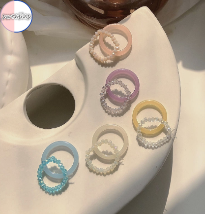 Set 2 Nhẫn Đeo Tay Kim Loại Đính Đá Phong Cách Retro Cho Nữ