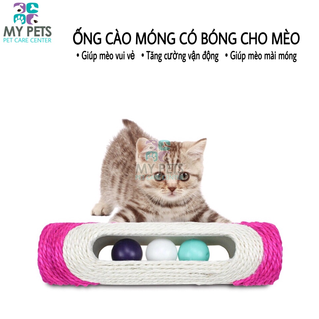 Đồ chơi ống cào móng có bóng cho mèo chất liệu thừng sisal nhiều màu sắc
