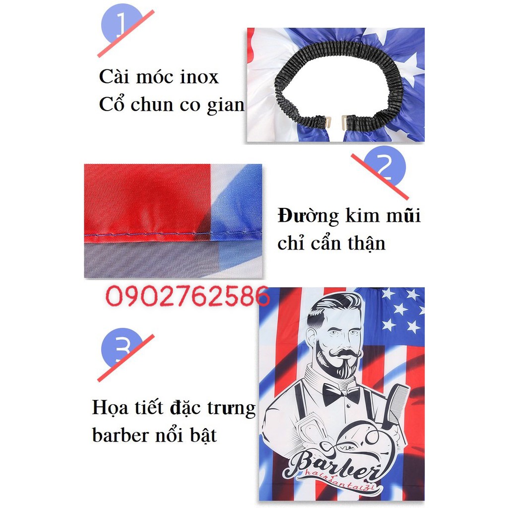 Áo choàng cắt tóc Barber Flag họa tiết cờ mỹ