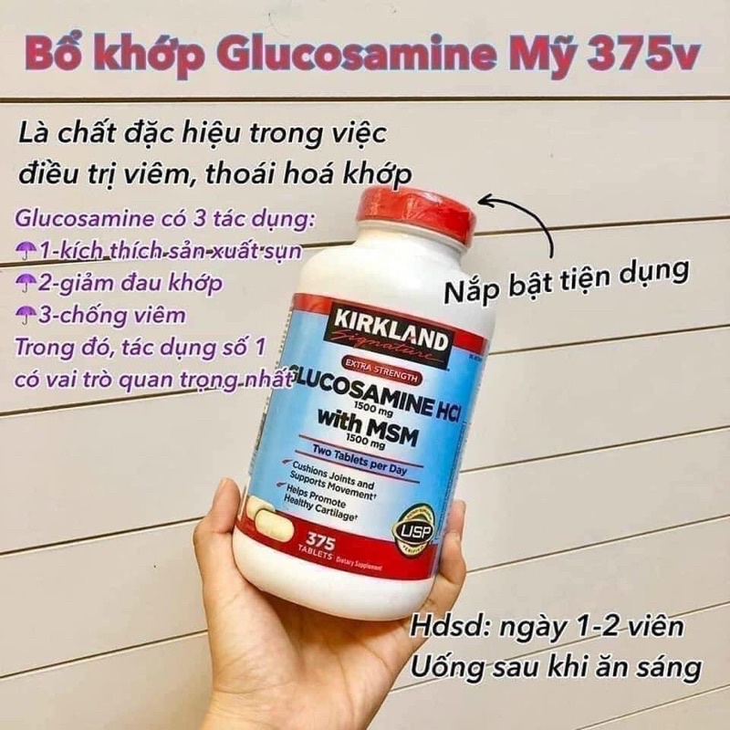 Viên Uống Xương Khớp Glucosamine HCL 1500mg Kirkland With MSM viên uống bổ xương khớp 375 viên