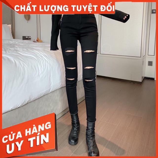 Quần jeans ôm rách gối xanh jeans nhạt