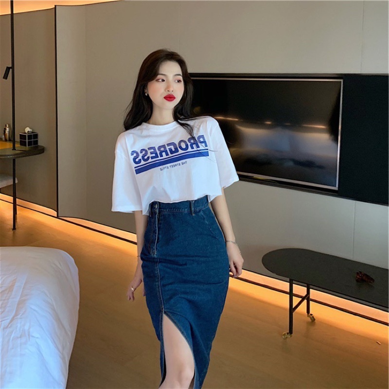 💃 Chân Váy Jeans Nữ Dáng Bút Chì Cúc Lệch Vạt Xẻ 3 Màu