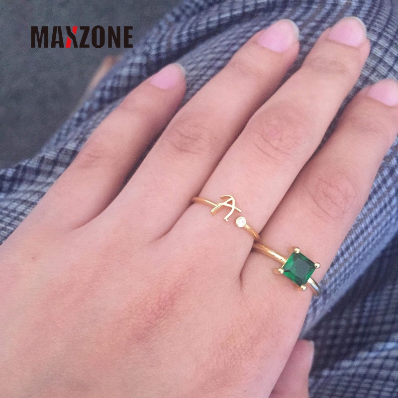 Nhẫn Thép Không Gỉ Khắc Chữ Cái Từ A-Z Phong Cách Boho