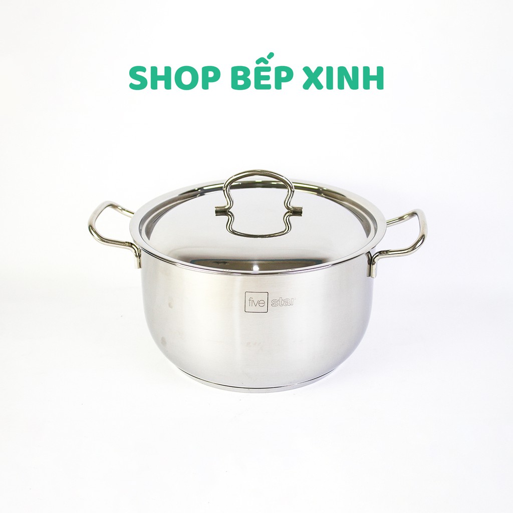 Bộ nồi inox FIVESTAR 5 chiếc 3 đáy bếp từ nắp inox ( 1 quánh 18cm x 1 N20cm , 1bộ nồi xửng 24cm, 1 chảo caro 24cm )