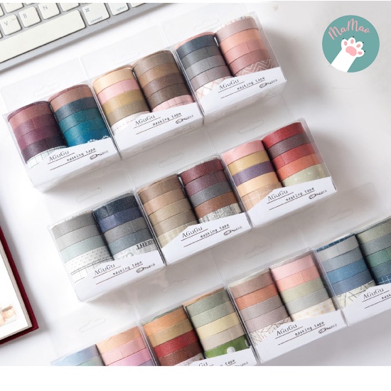 Set 10 băng dính giấy băng keo Washi Tape Sticker hoa nhiều màu họa tiết trang trí sổ tay, Bullet journal MM001