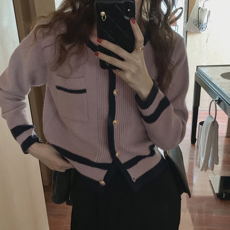 Áo Khoác Len Tay Dài Màu Sắc Tương Phản Phong Cách Hàn Quốc Dành Cho Nữ