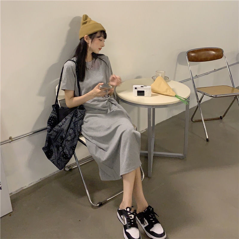 Đầm thun dài IELGY dáng rộng xẻ tà kiểu đơn giản thời trang cho nữ