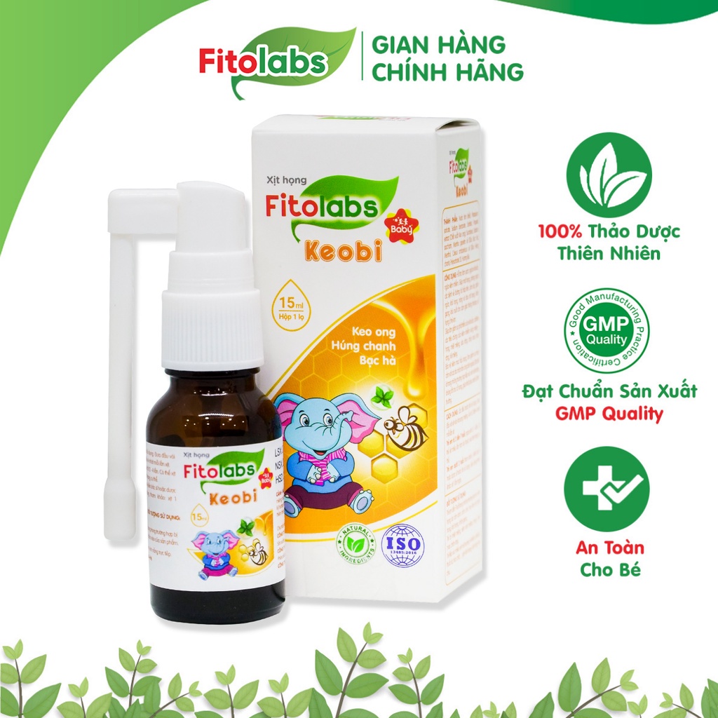 Xịt họng keo ong Fitolabs Keobi xịt miệng cho bé giúp làm sạch giảm vi khuẩn dịu mát họng hô hấp khỏe Lọ 15ml