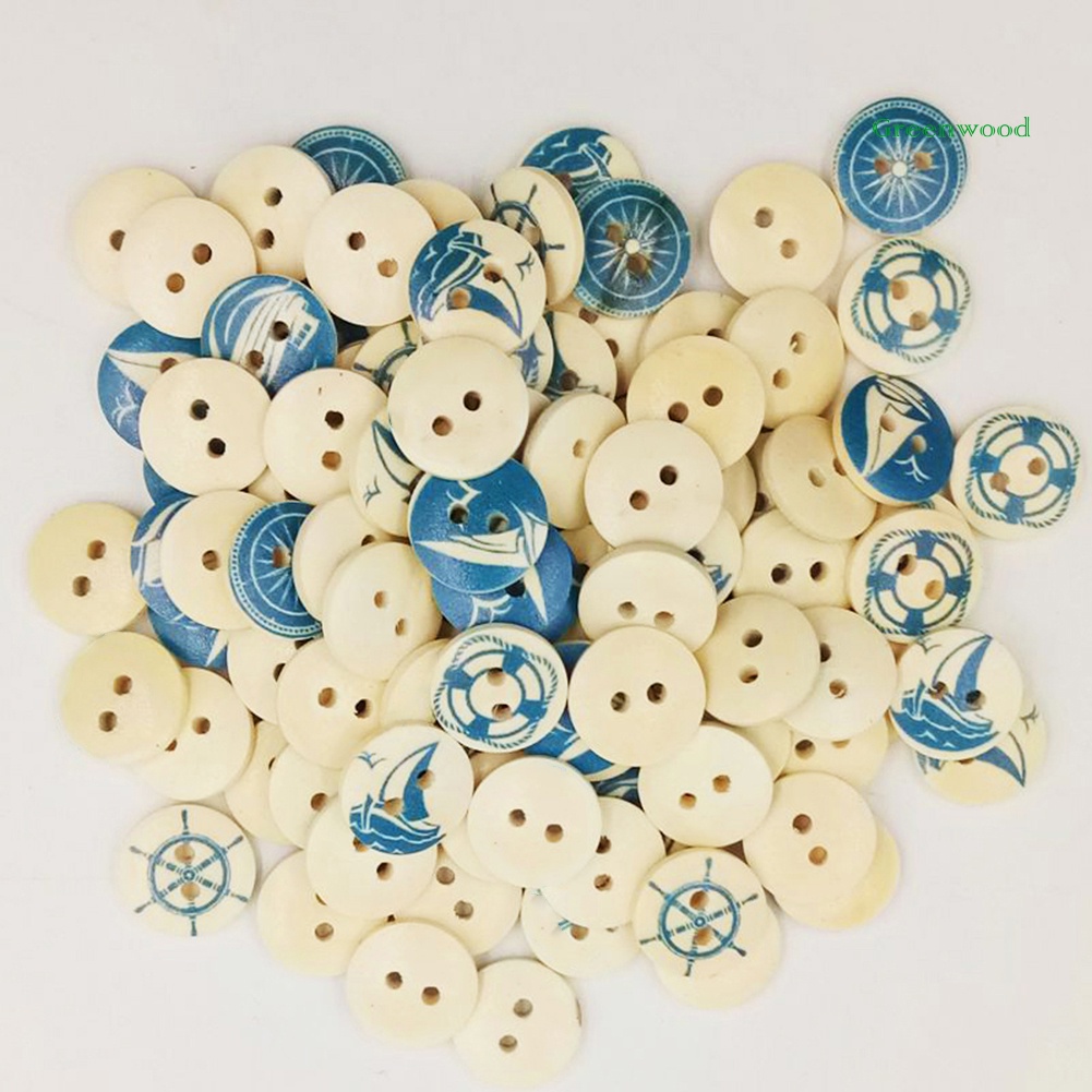 100 Nút Gỗ Tròn In Hình Thuyền Buồm