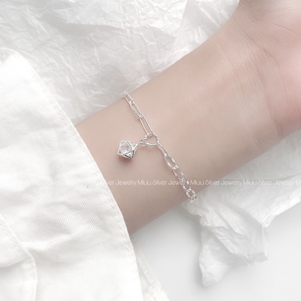 Vòng tay bạc nữ Miuu Silver, lắc tay hình đa giác Hexagon