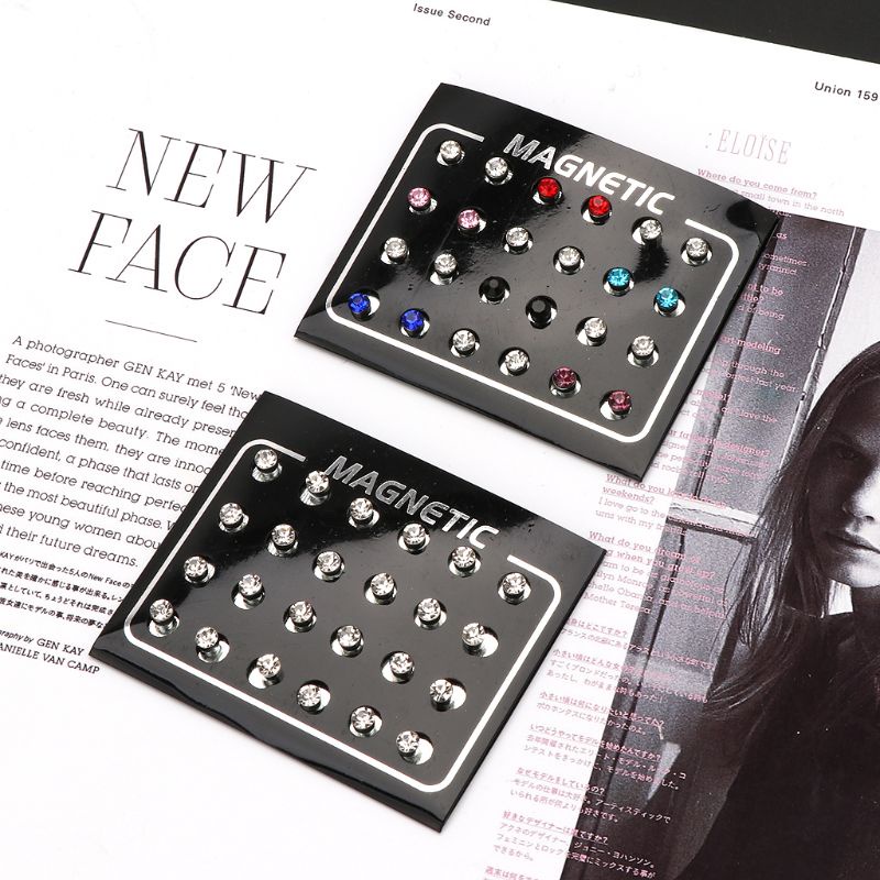 12 Đôi khuyên tai nam châm đính đá pha lê thời trang sành điệu