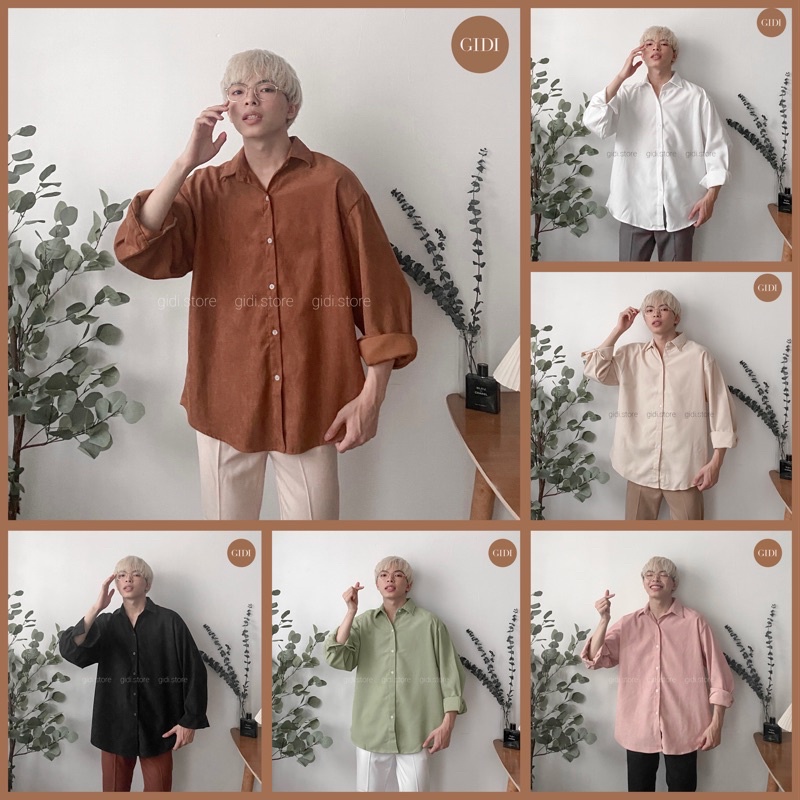 Áo Sơ mi KUPI Nam Nữ Unisex OVERSIZE tay dài, vải nhung tăm form rộng, không nhăn