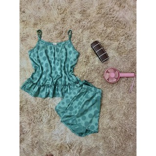 Bộ ngủ lụa cao cấp 2 dây chấm bi