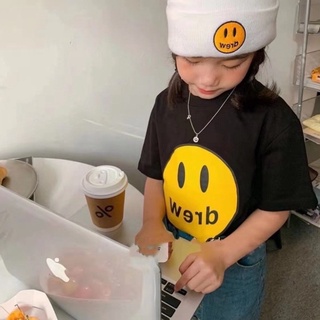 Áo phông cho bé hình drew mặt cười, áo phông tay lỡ unisex chất liệu cotton thoáng mát
