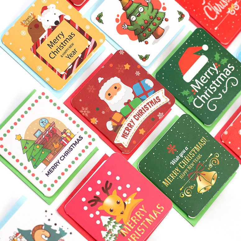 Thiệp Giáng Sinh, Noel Xinh Xắn Kích Thước 7x7cm Có Bì Đựng