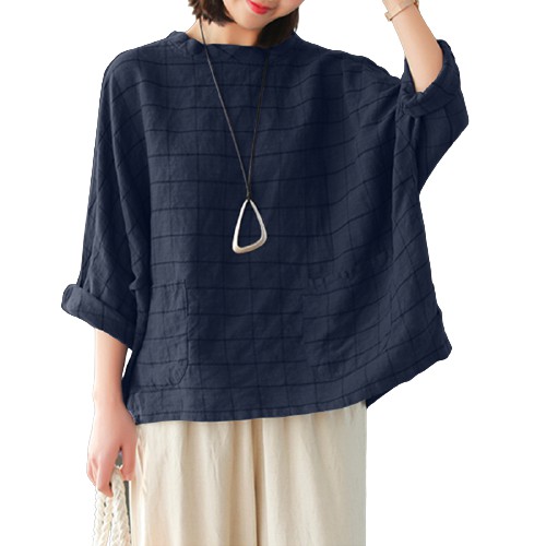 ZANZEA Áo Kiểu Tay Cánh Dơi Họa Tiết Caro Thời Trang Cho Nữ