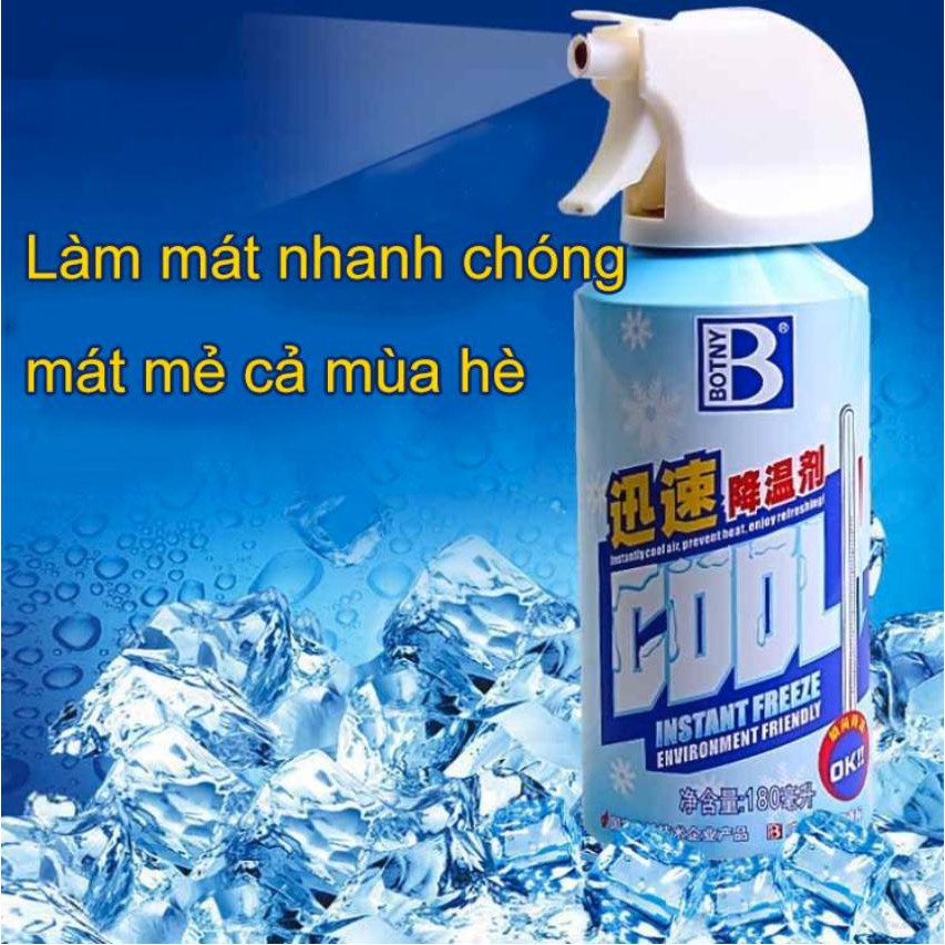 Bình xịt làm lạnh hạ nhiệt dung tích 180ml làm mát làm mát không khí nhanh cho yên xe, ghế ngồi ô tô