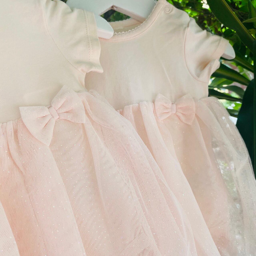 Body váy ren hồng be H&m xuất dư cho bé gái