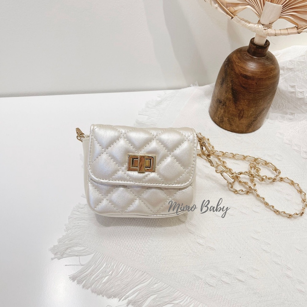 Túi đeo chéo mini trần trám màu kem bạc cao cấp Mimo baby TC02