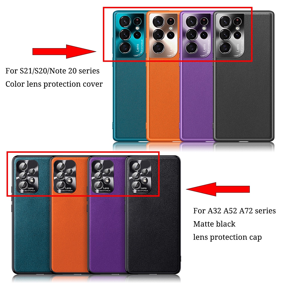 Ốp Điện Thoại Da Siêu Mỏng Có Khung Kim Loại Bảo Vệ Camera Cho Samsung A53 A33 S22 S21 Ultra Plus S20 Fe Note 20 Ultra 5G