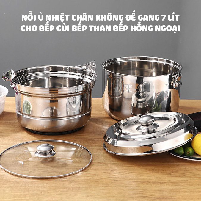 (Sẵn hàng) Nồi ủ nhiệt chân không đế gang Unimax 6 lít hầm gà hầm xương nấu cháo nấu chè chốt hông kèm nắp vung kính