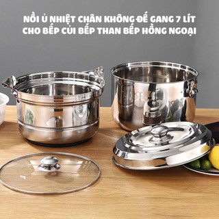 (Sẵn hàng) Nồi ủ nhiệt chân không đế gang Unimax 6 lít hầm gà hầm xương nấu cháo nấu chè chốt hông kèm nắp vung kính