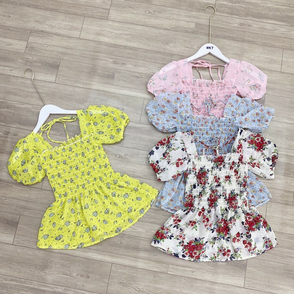 Áo Kiểu Nữ Nhún Eo In Bông Hoa Tay Ngắn  Thời Trang Mới SP Av106 | BigBuy360 - bigbuy360.vn