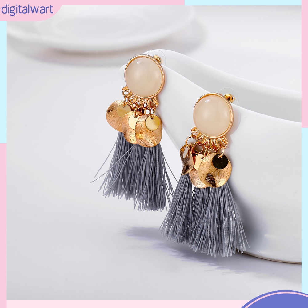 Bông tai dài phối núm tua phong cách Bohemian thời trang cho nữ