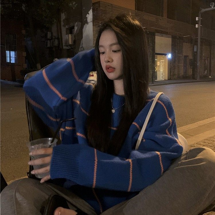 Áo Sweater Dệt Kim Dáng Rộng Kẻ Sọc Mềm Mại Thời Trang Mùa Đông 2022bf Cho Nữ