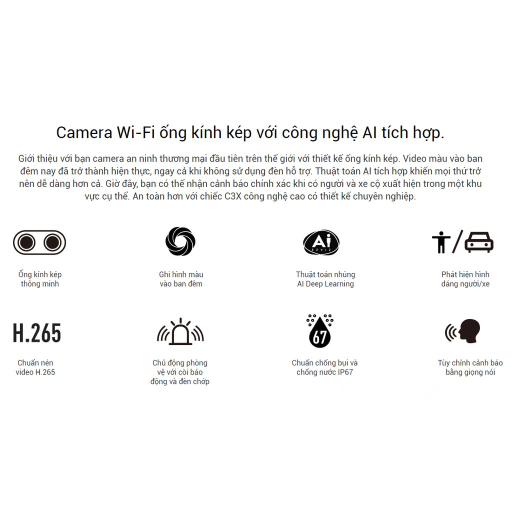 Camera IP Wifi EZVIZ C3X 2.0 Megapixel CS-CV310 1080P. Công nghệ AI - Màu ban đêm - Hàng Chính Hãng - Bảo hành 24T | BigBuy360 - bigbuy360.vn