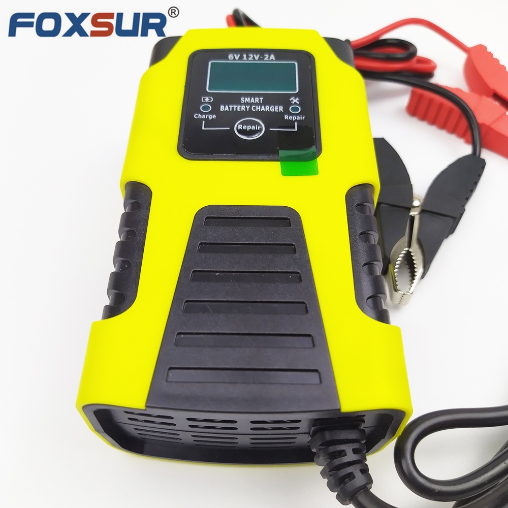 Sạc bình ắc quy 6V 12V 4Ah - 40Ah FOXSUR 2A tự ngắt khi đầy phục hồi ắc quy khử sunfat chống ngược cực