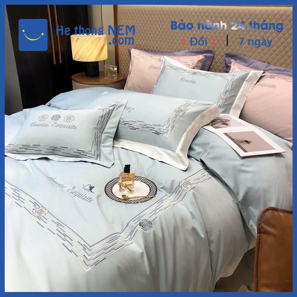 Ga giường Tencel 60s SERENA cao cấp bộ chăn ga gối 5 món ra giường trần bông - Hệ Thống Nệm