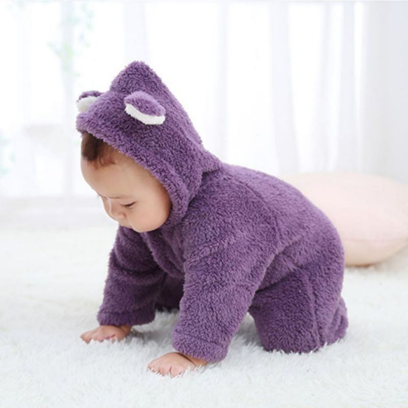 Bộ Áo Liền Quần Cotton Tay Dài Có Mũ Trùm Thời Trang Mùa Đông Cho Bé Sơ Sinh