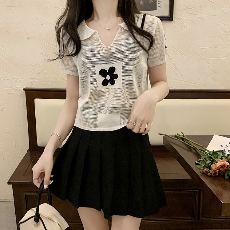 Áo thun polo NZN dệt kim tay ngắn phong cách retro thời trang dành cho nữ