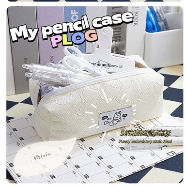 Túi Đựng Bút Chì / Mỹ Phẩm Bằng Vải Cỡ Lớn Họa Tiết Gấu Dễ Thương