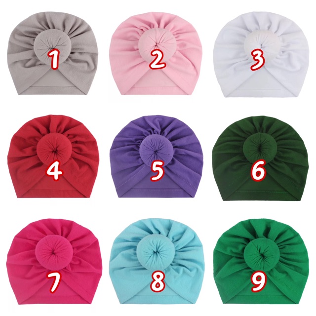 Turban /băng đô cho bé gái dạng mũ có bùi tròn 10 màu