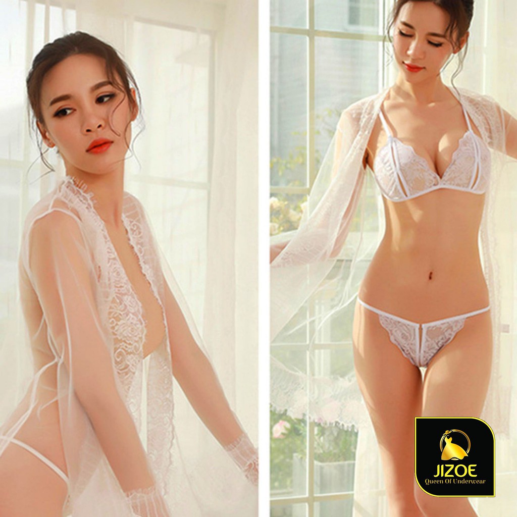 Váy ngủ nữ ren Hàn Quốc đẹp dễ thương Sexy gợi cảm quyến rũ chất liệu Voan mỏng xuyên thấu JIZOE VYN41