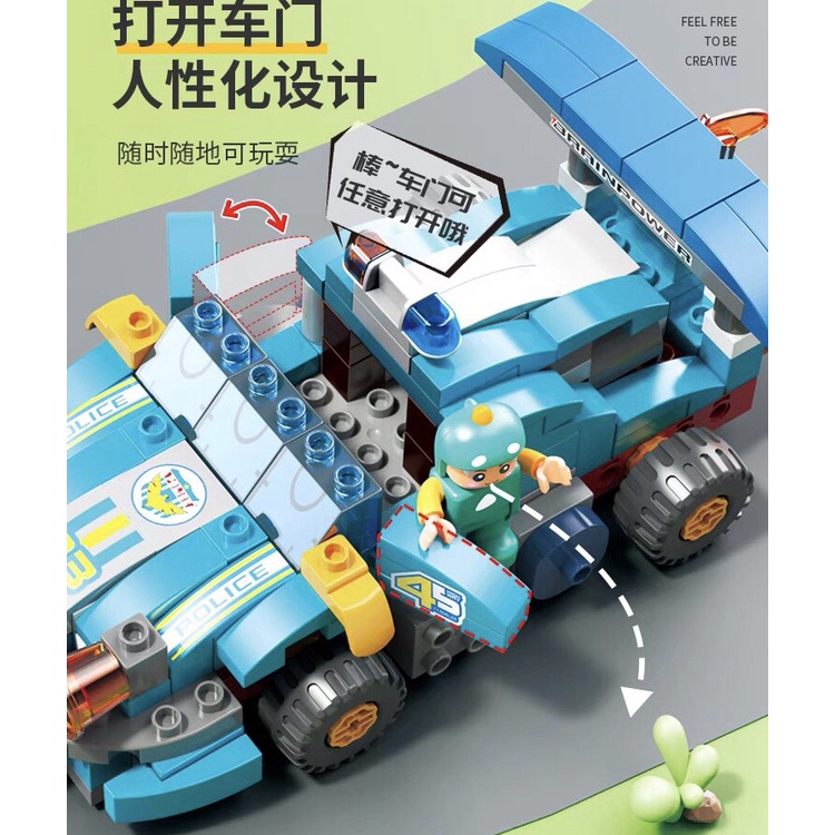 Lego duplo biến hình robot ô tô, xe đua, xếp hình, chính hãng feelo, 182 chi tiết BINO 069