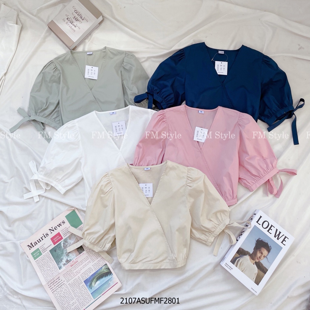 Áo kiểu nữ FmStyle cổ tim tay bo croptop 5 màu siêu xinh phong cách bánh bèo 5 màu siêu xinh 210728415