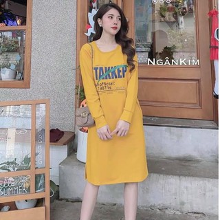 váy suông dài tay in chữ TAKKE 3 màu xinh xắn