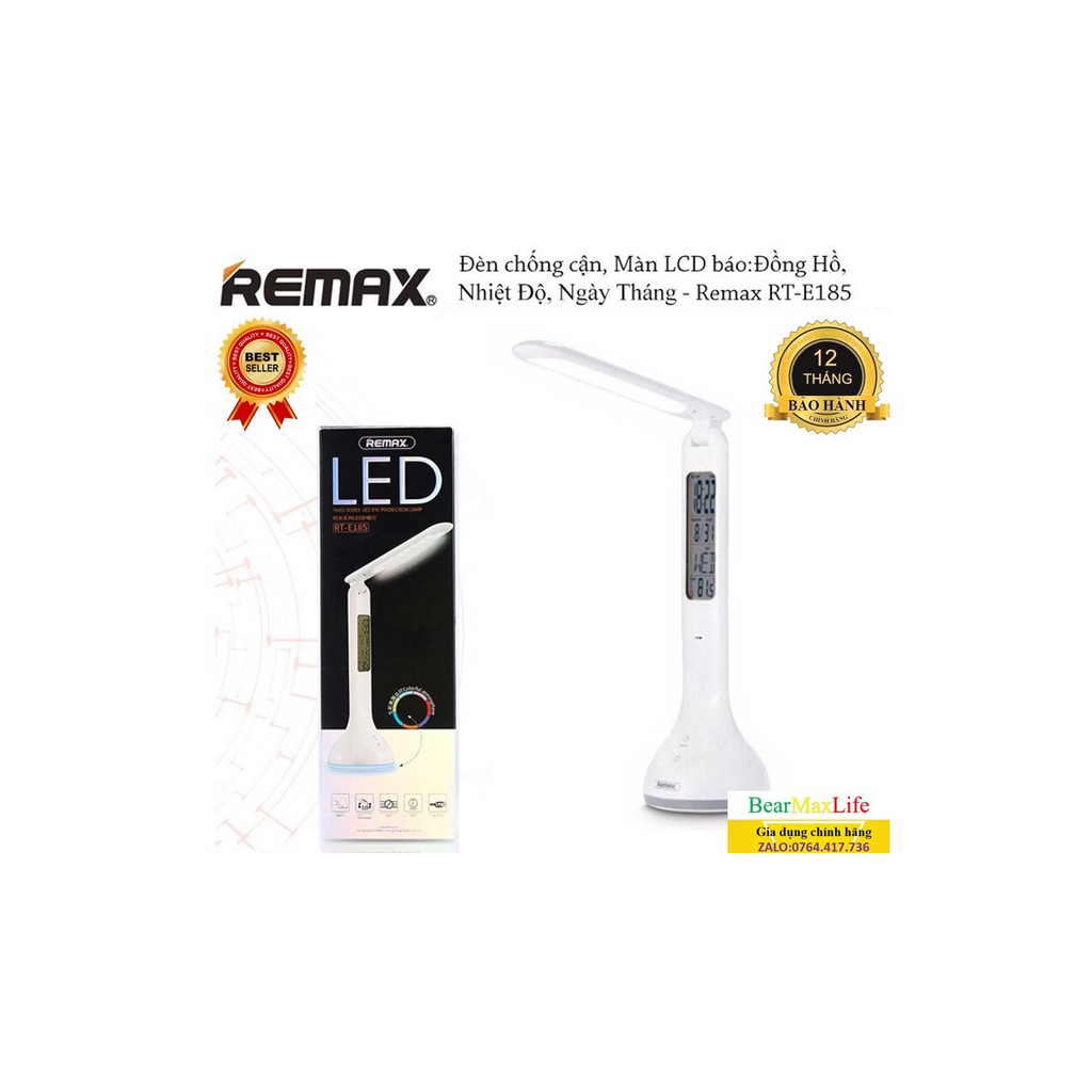 [FREESHIP][GIAO 2H]REMAX RT-E185 TIME SERIES LED: Đèn bàn LED tích điện chống cận 3 chế độ sáng - Hiển thị Ngày,Giờ,Nhiệ