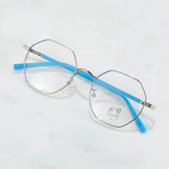 Gọng kim loại thời trang trẻ em hình đa giác 0 độ, chống ánh sáng xanh - có thể cắt cận theo yêu cầu z63002