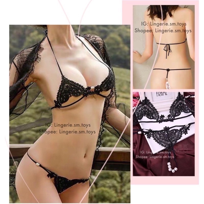 FM7107 Nội Y Ren Hình Trái Tim Phối Ngọc Điểm Nhấn - Áo Không Gọng Mút Gợi Cảm - 2 Màu Đen/Trắng - Bralette Sexy