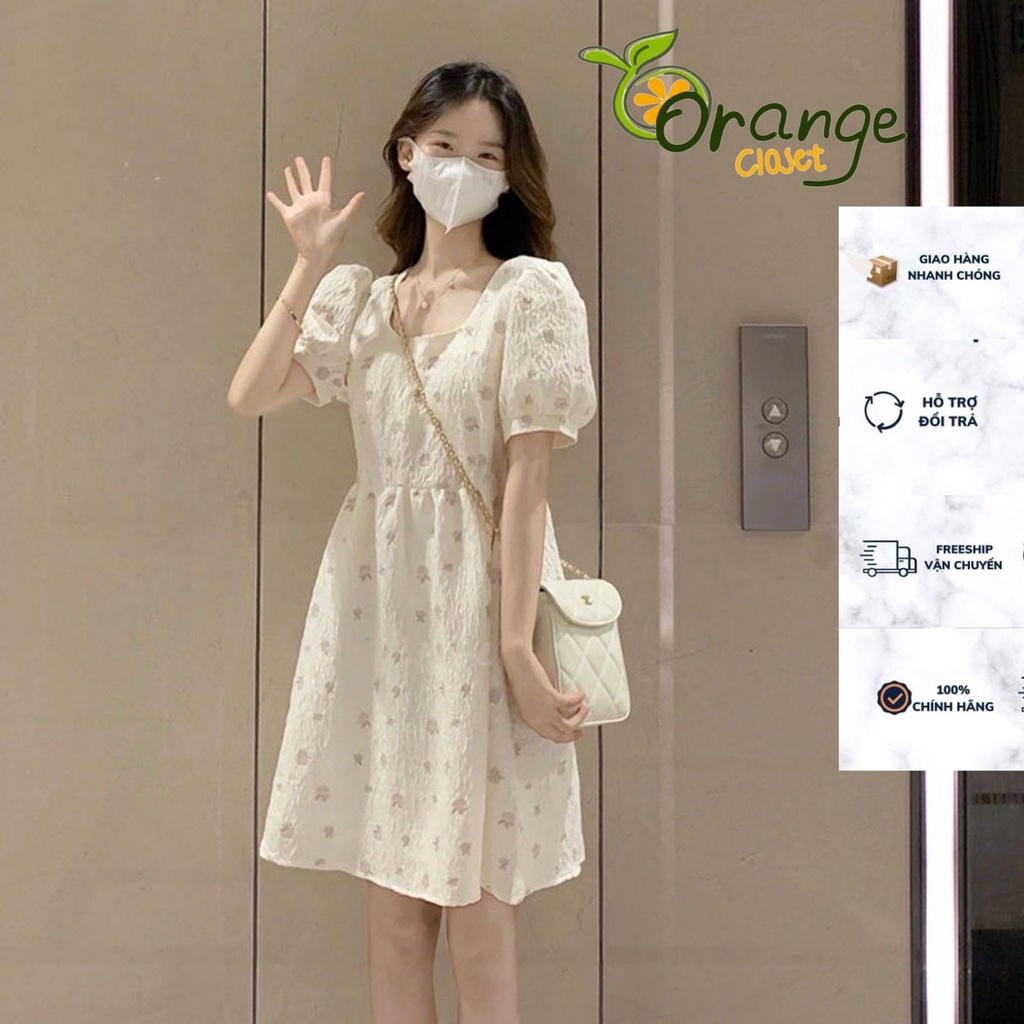 Đầm Hoa BaByDoll Tay Ngắn Phồng Váy Tiểu Thư Đi Dạo Phố Đi Chơi Đi Tiệc Đi Biển V3607