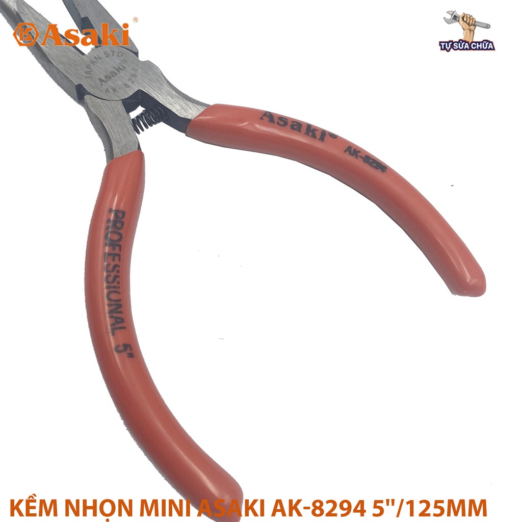 Kềm Kìm nhọn mỏ dài mini Asaki AK-8294 5 inch 125mm có lưỡi cắt dây